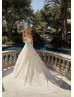Off Shoulder Beaded Floral Lace Tulle Romantic Wedding Dress